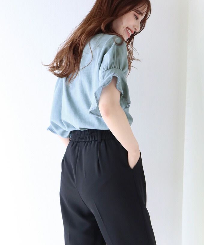 日本 BLUE EAST - 棉麻透氣涼爽短袖上衣-米杏