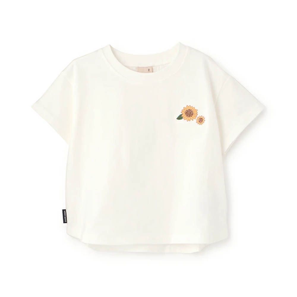 [低價]接觸冷感 刺繡短袖上衣-向日葵-白