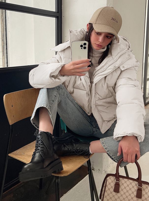 日本 GRL - 短版寬鬆羽絨連帽外套-黑 (F)