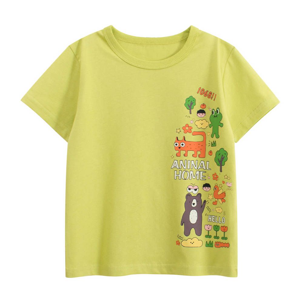 純棉短袖上衣-卡通塗鴉-黃綠色