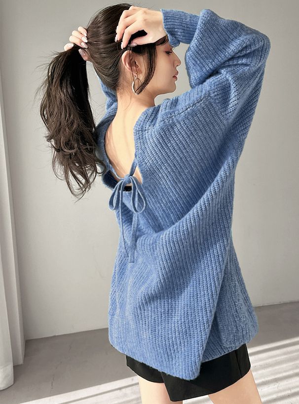 日本 GRL - 慵懶感綁帶長版針織上衣-蘋果綠 (F)