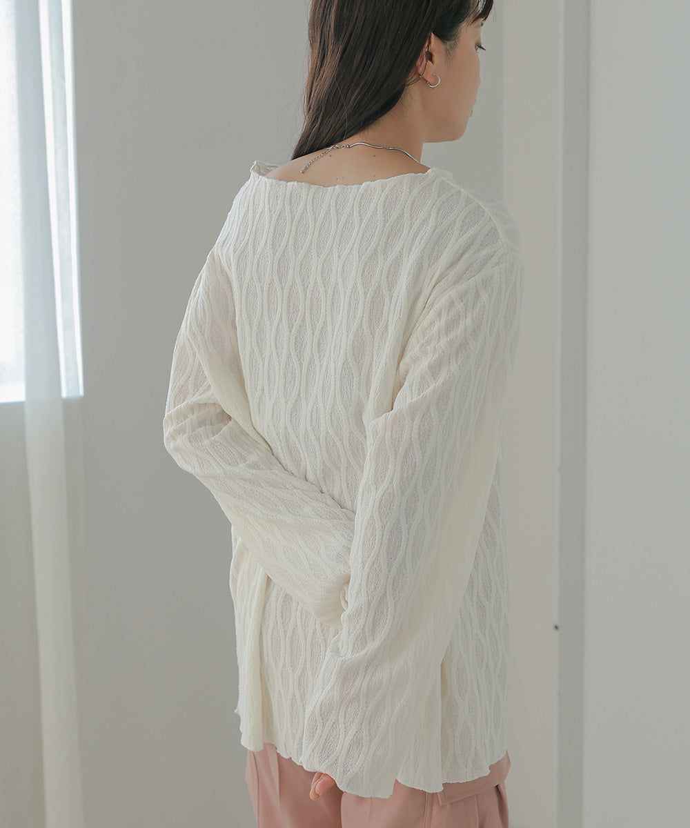 日本 Bab - 質感波紋薄長袖上衣-黑