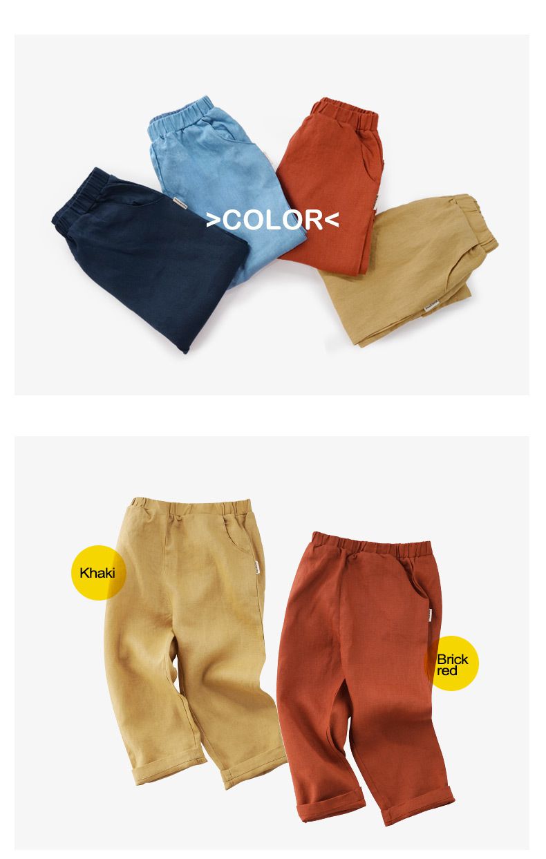 Minizone - 亞麻寬鬆長褲-藏藍色