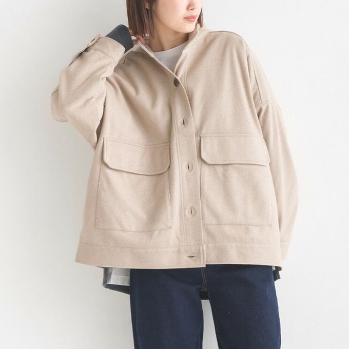 日本 OMNES - 人字紋休閒口袋俐落短版大衣外套-灰