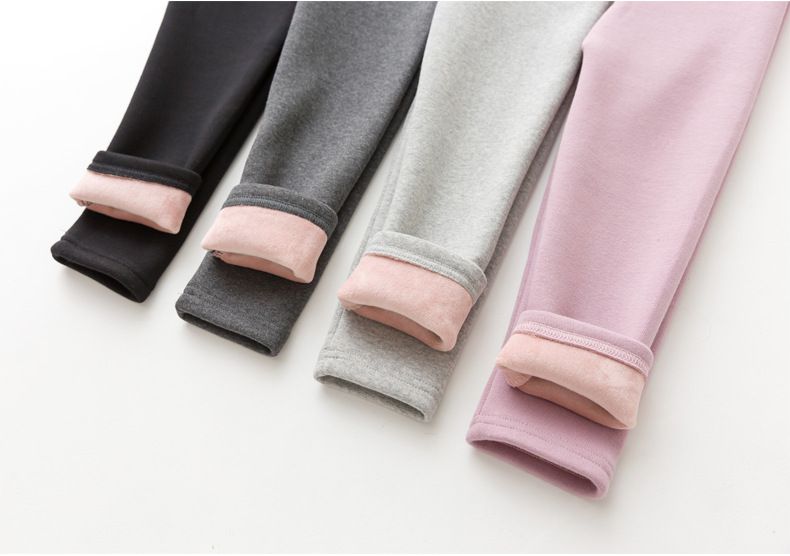 FANMOU - 溫暖加絨高腰內搭褲-淺灰色