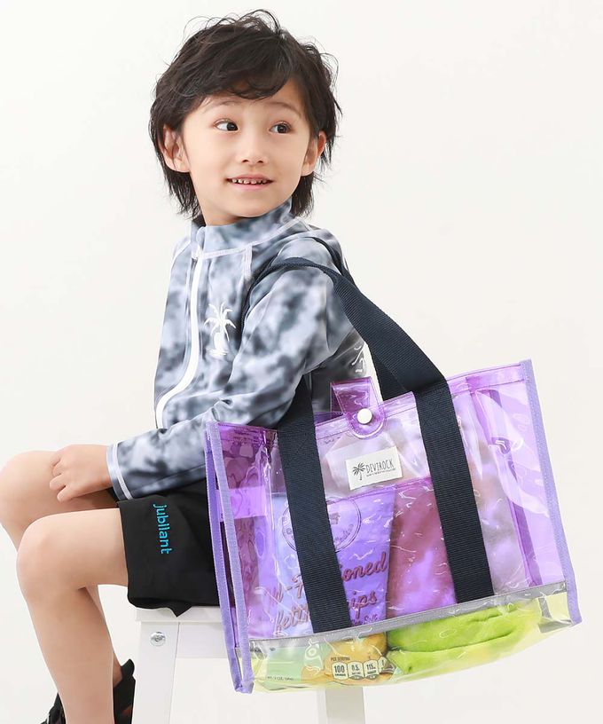 日本 devirock - 果凍色系PVC游泳/玩水包-紫x白