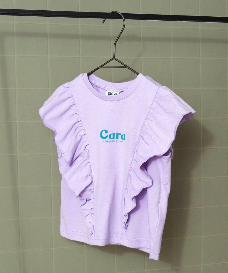 日本 BREEZE - 華麗感荷葉邊一分袖上衣-炭黑