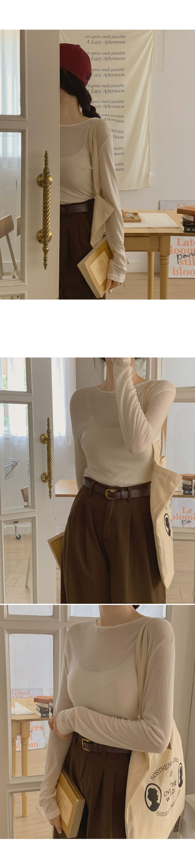 韓國女裝代購 - 換季必備！極簡薄透長袖上衣-黑 (FREE)