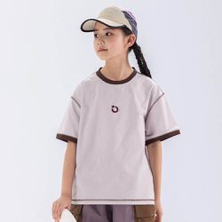babybody - 原紗防曬吸濕快乾短袖上衣-撞色滾邊-灰紫