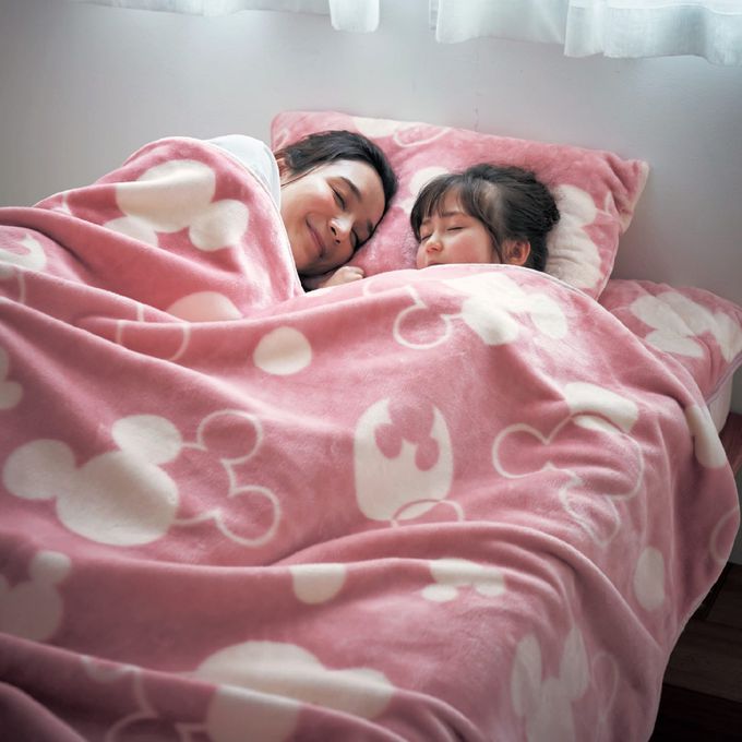 日本千趣會 - 迪士尼印花 極柔軟保暖毛毯/蓋毯-大小米奇-蜜桃粉