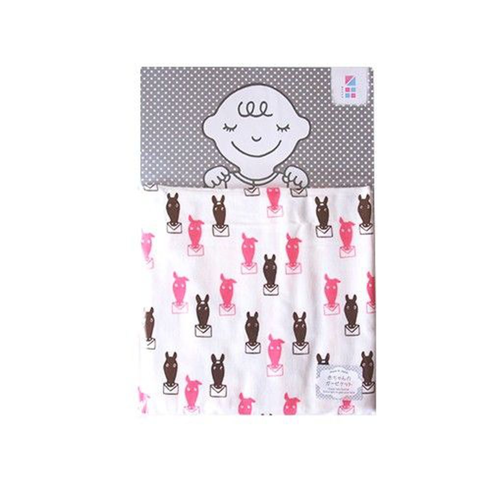 日本MARUJU - FABRIC PLUS日本製四重織純棉紗薄毯-小馬啣信封-粉紅-85×110cm