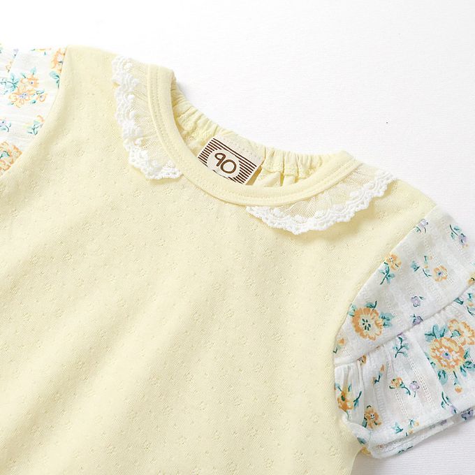 日本 ZOOLAND - 浪漫歐風緹花短袖上衣-假兩件-粉紅