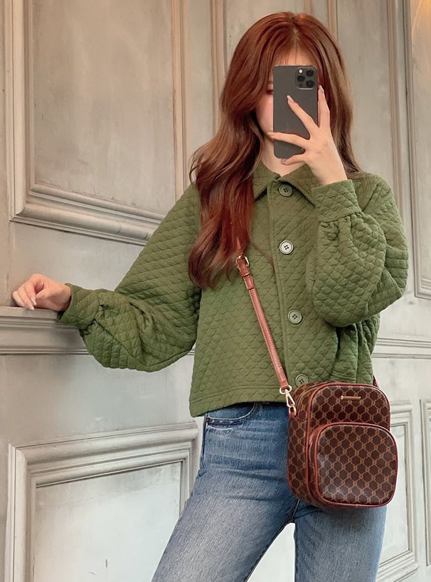 日本 GRL - 滿版花押字休閒方形雙口袋側背包-米 (F)