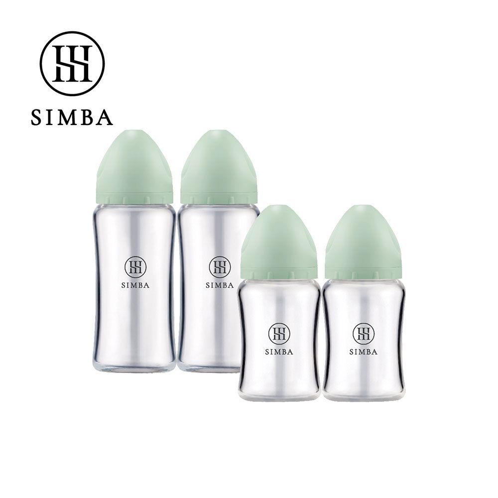 蘊蜜質金玻璃寬口防脹氣奶瓶2大2小經典組-新生適用-綠沐