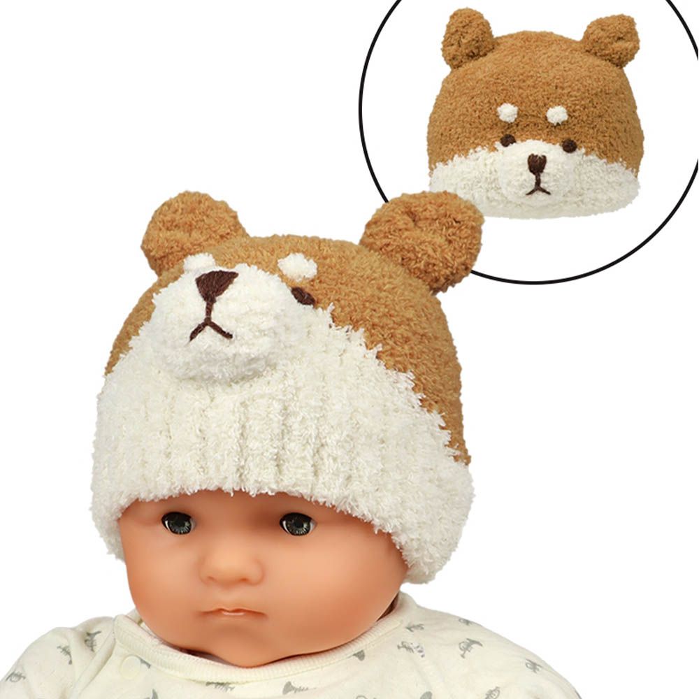 針織帽-毛茸茸動物-橘色