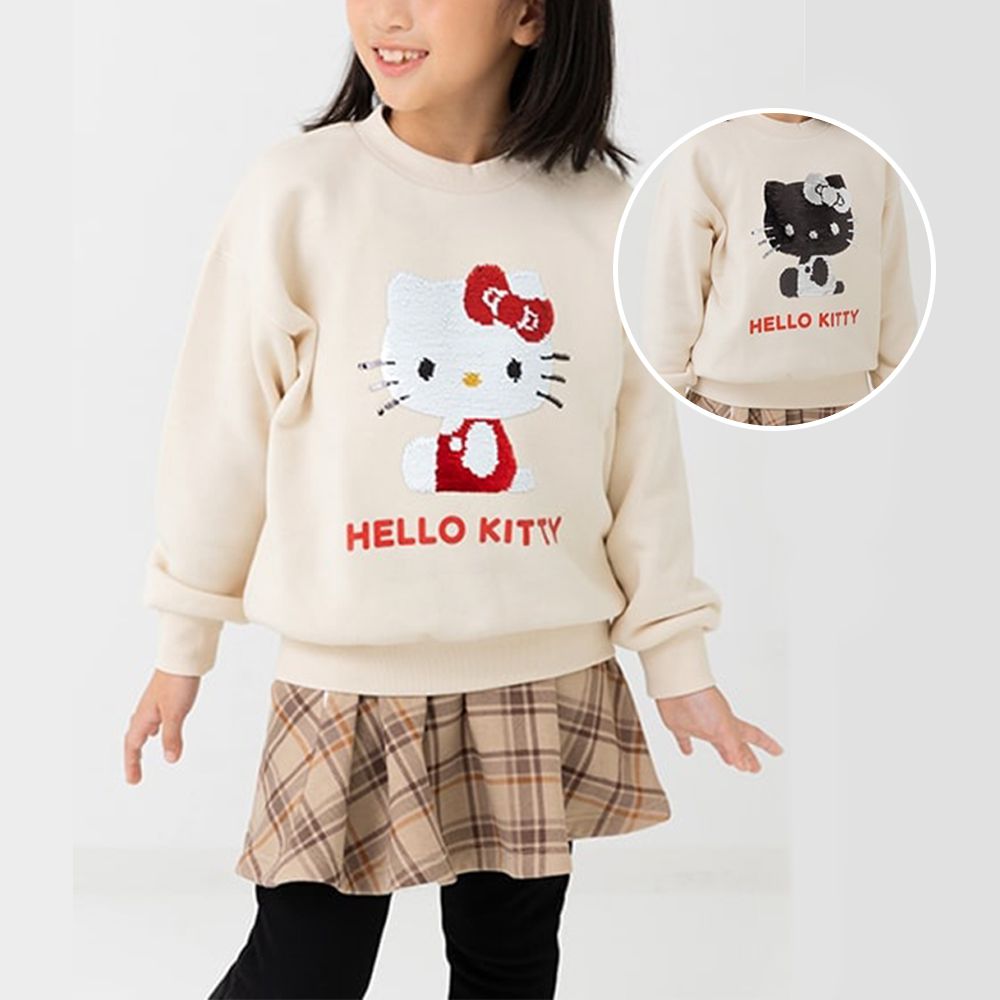 立體聯名角色裏起毛長袖上衣-亮片卡通人物Kitty-米杏
