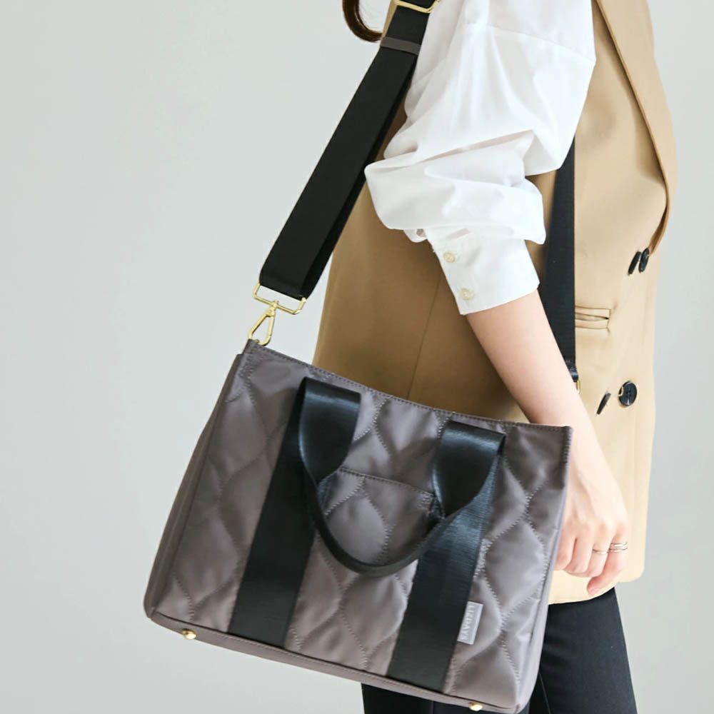 防潑水大容量2way絎縫托特包/媽媽包-(可裝A4)-深灰