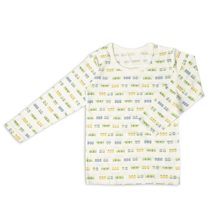 akachan honpo - 長袖圓領速乾上衣-2件組 電車-淺藍色