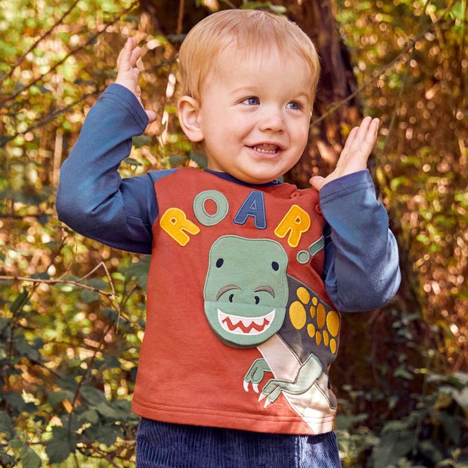 英國 JoJo Maman BeBe - 幼/兒童超優質100%純棉長袖上衣-抱抱暴龍