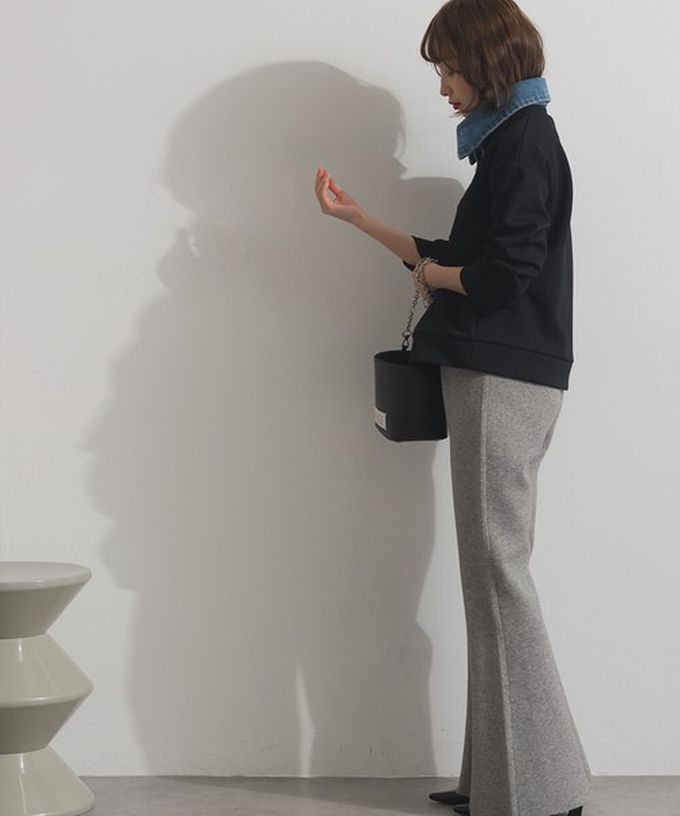 日本 ELENCARE DUE - 牛仔領層次感厚磅休閒長袖上衣-灰