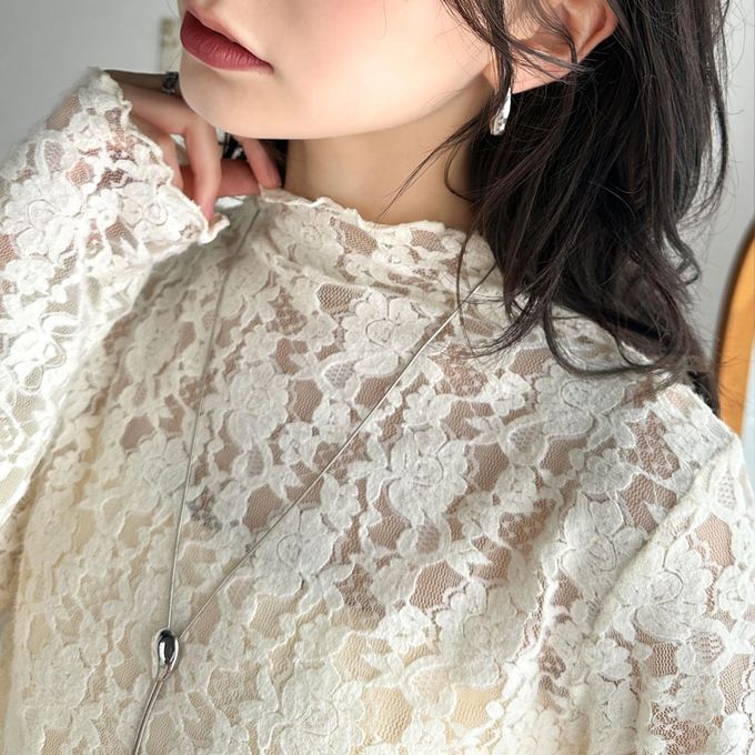 日本 Classical Elf - 夢幻透膚蕾絲小立領長袖上衣(無內裏)-白