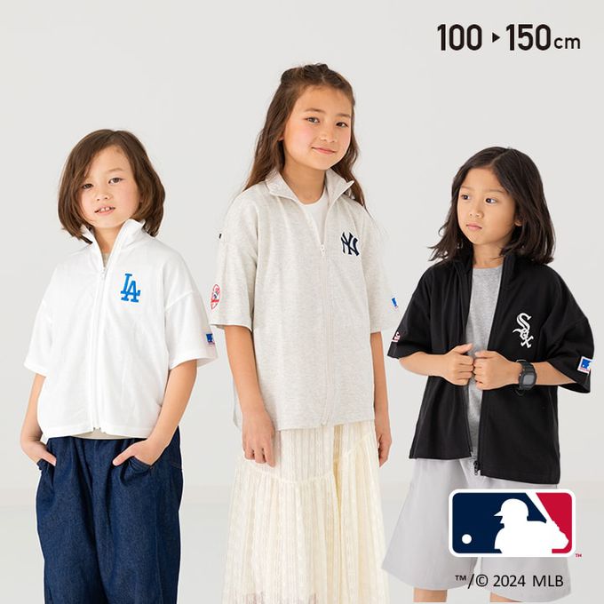 日本 Chil2 - MLB聯名 純棉立領短袖拉鍊上衣-紐約洋基-燕麥