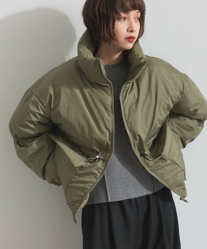 日本 ELENCARE DUE - 蓬鬆袖立領腰抽繩科技羽絨保暖外套-黑