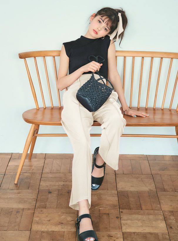 日本 GRL - 圓領百搭彈性無袖上衣-黑