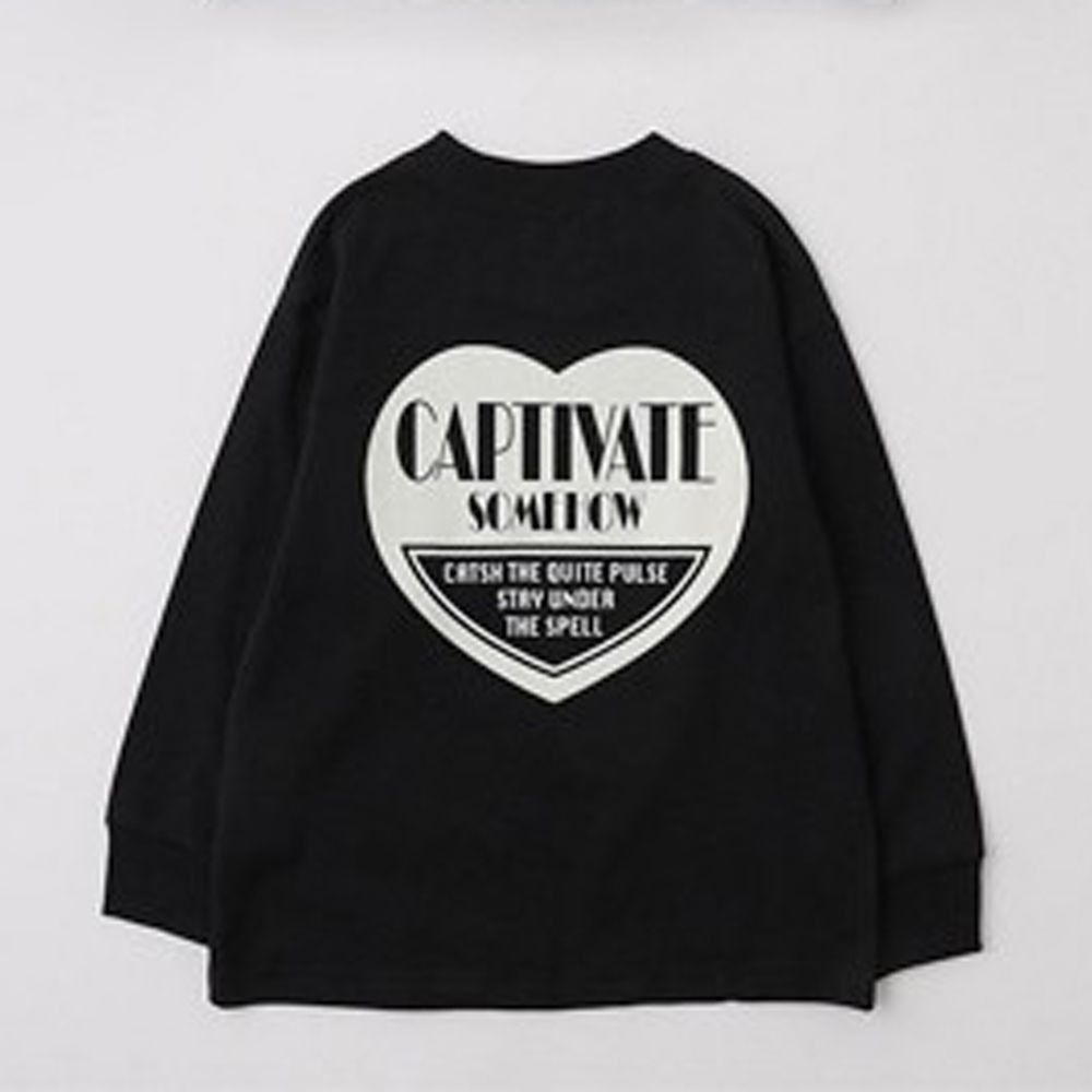 純棉女孩印花長袖上衣-背後大愛心-黑