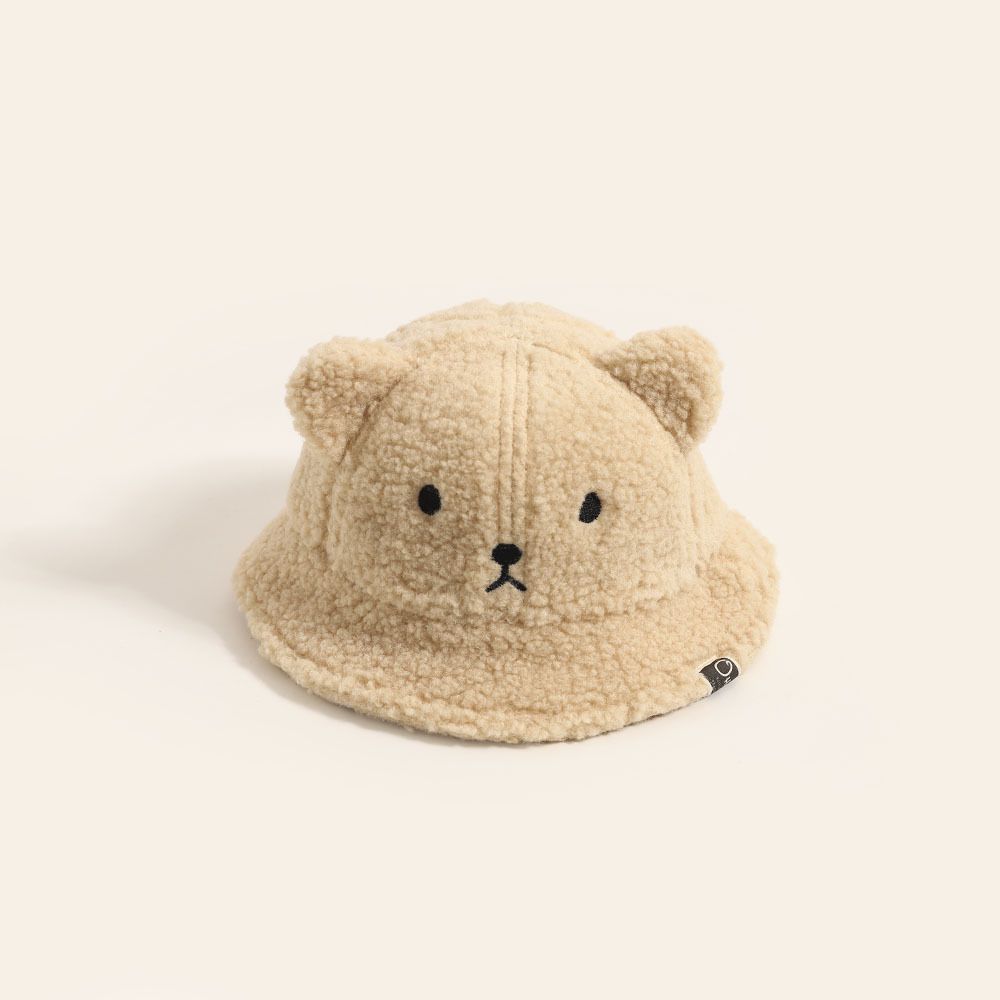 保暖卡通造型漁夫帽-小熊-白色 (帽圍48CM)