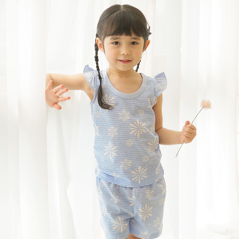 正韓 Puco - 超優質嬰幼兒/兒童無袖100% 有機棉家居服/睡衣-粉藍冰晶