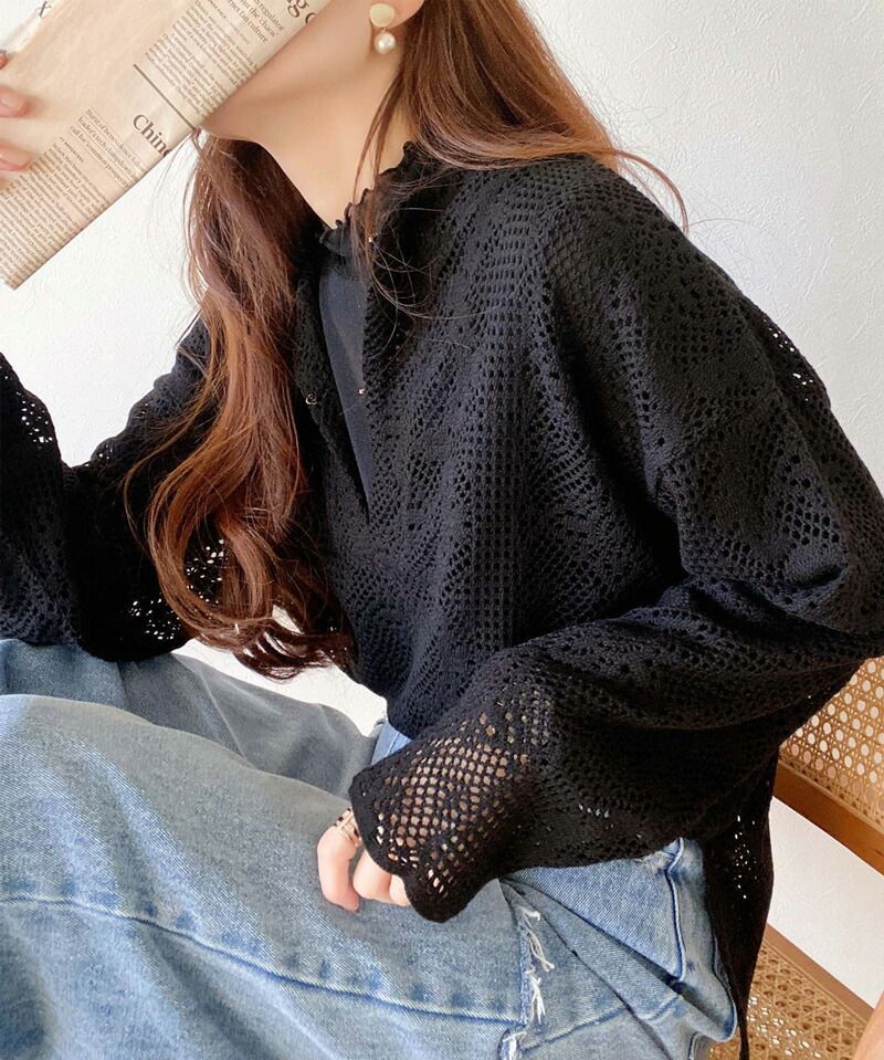 日本 Classical Elf - 春日浪漫鉤針長袖上衣/罩衫-米杏