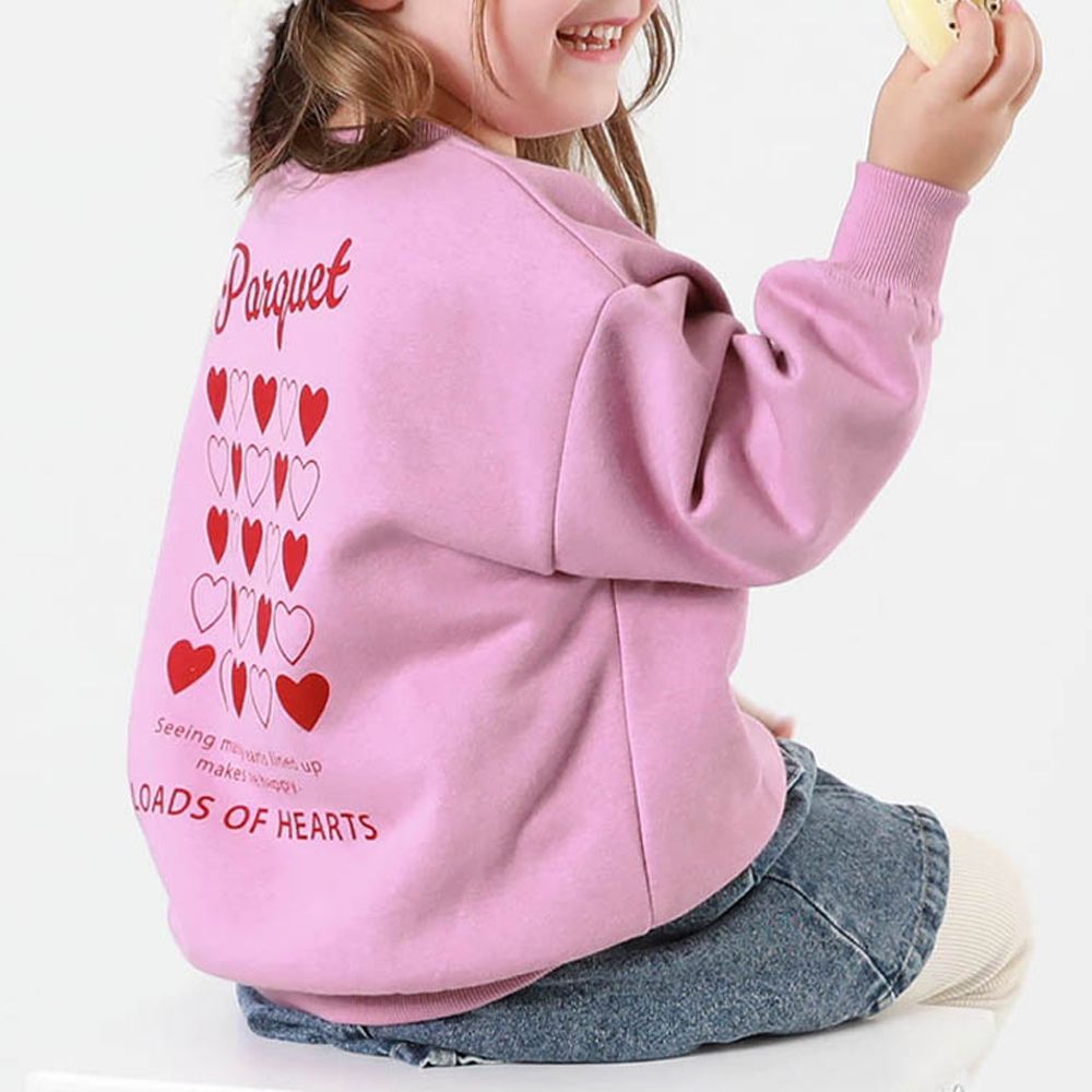熱銷定番 裏起毛女孩印花大學長袖上衣-滿滿愛心-桃粉