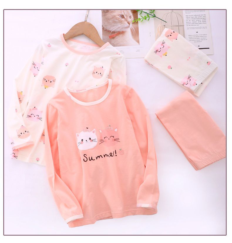 MAMDADKIDS - 萊卡棉長袖家居服套裝-滿版腮紅喵-粉色