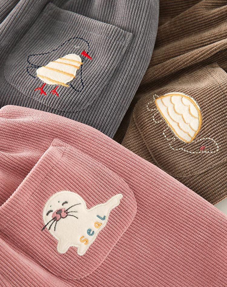 加絨加厚燈芯絨休閒長褲-海豹-粉色