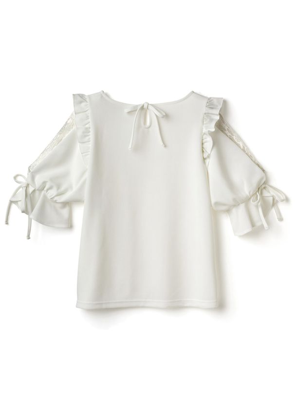 日本 GRL - 甜美蕾絲拼接短袖上衣-星塵藍