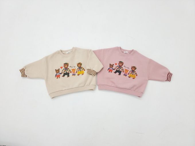 韓國 Mimico - 棕熊家族內刷毛長袖上衣-粉