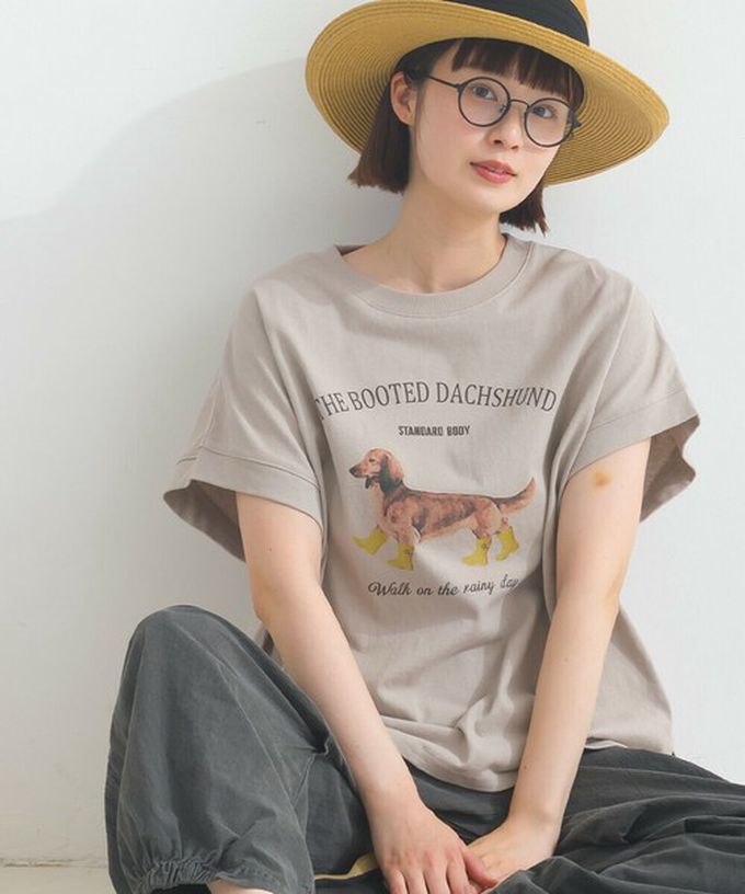 日本 Lupilien - 16OE天竺棉 臘腸狗印花短袖上衣-白