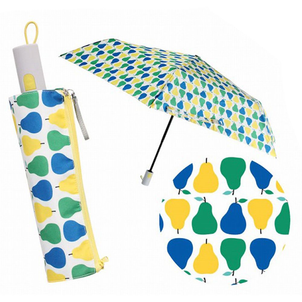 日本korko 設計師聯名2g超輕量自動折疊雨傘 防潑水加工 快樂梨子 Happy Pears F96cm 媽咪愛