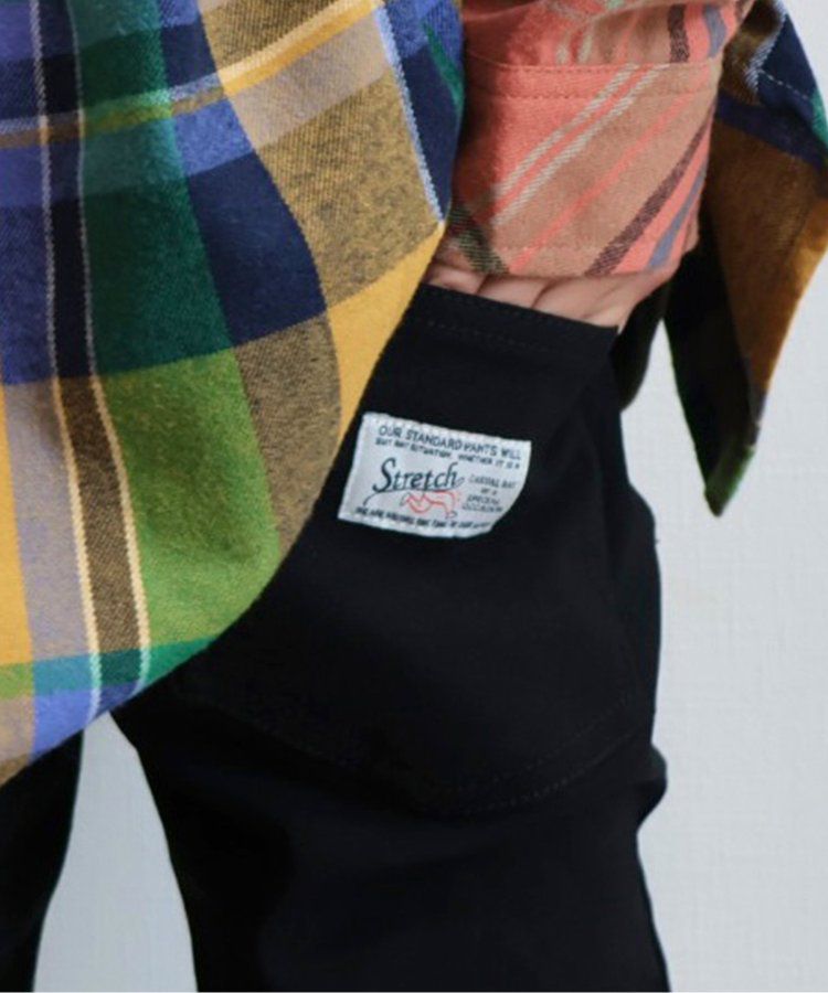 日本 BREEZE - [推薦]定番彈力鬆緊合身長褲-藍綠格紋