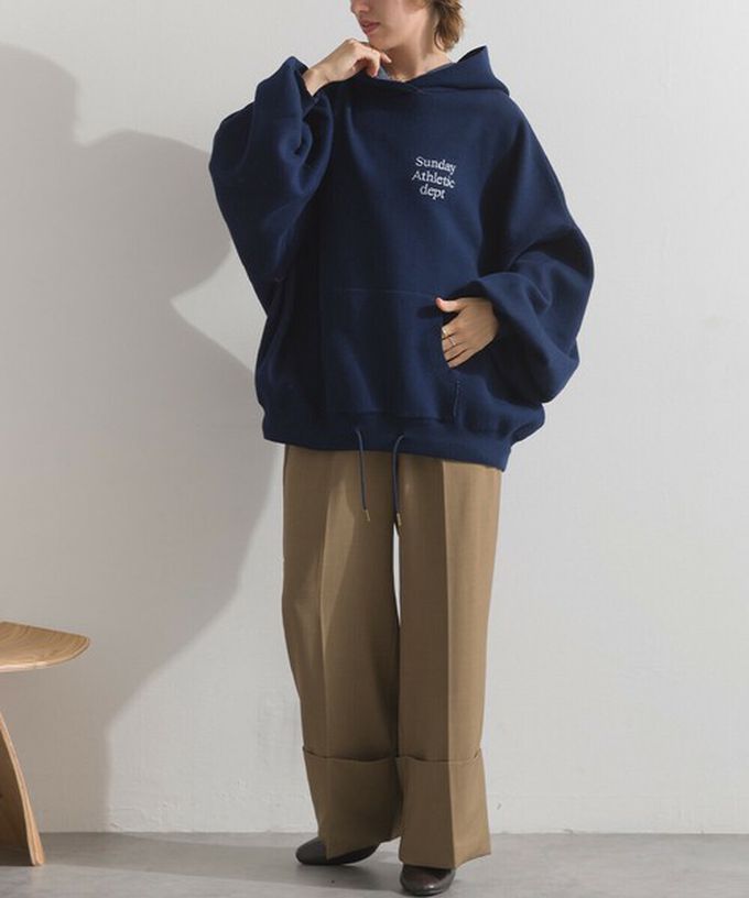 日本 Lupilien - Sunday休閒寬大版型針織帽T-海軍藍