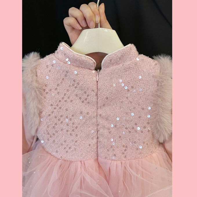 新年拜年淑女新式旗袍領鋪棉波浪網紗洋裝