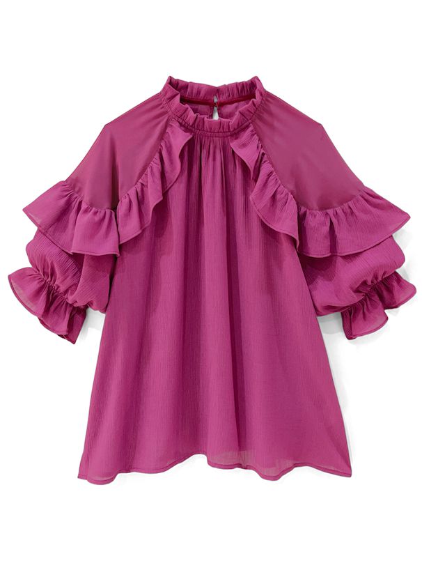 日本 GRL - 浪漫公主荷葉滾邊上衣-優雅黑 (F)