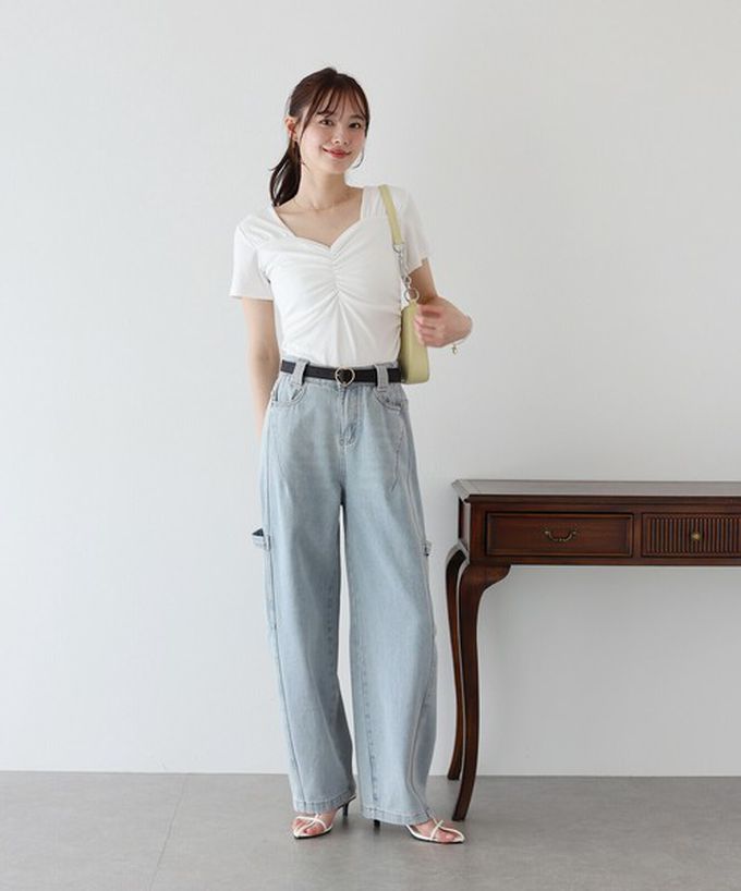 日本 BLUE EAST - 率性寬鬆感高腰畫家丹寧褲-深藍