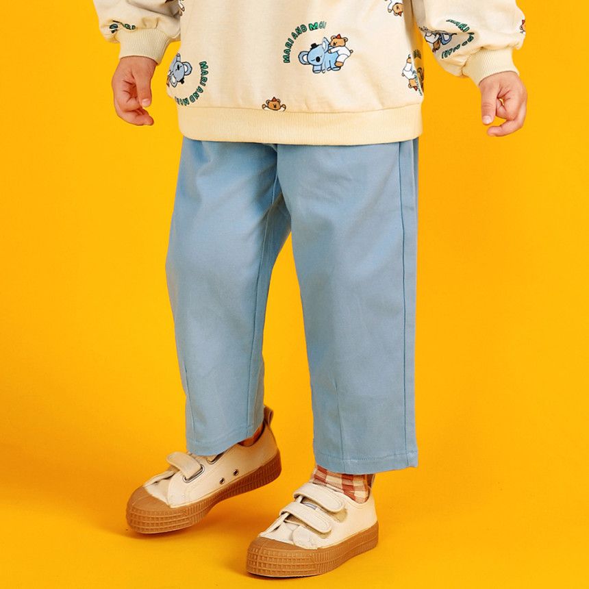 韓國 WALTON kids - 鬆緊腰刺繡笑臉口袋長褲-卡其