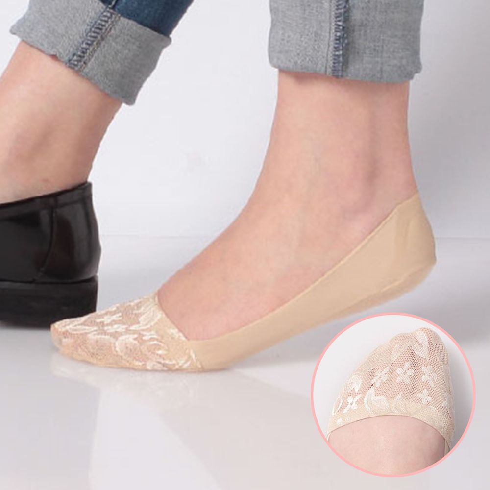 日本 okamoto - 超強專利防滑ㄈ型隱形襪-深履款-米蕾絲 (23-25cm)-足底棉混