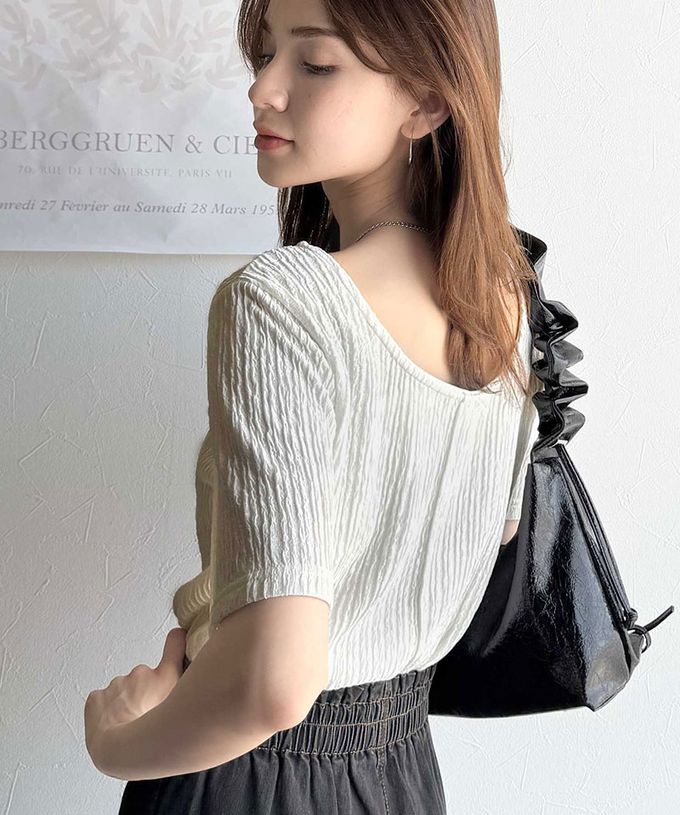 日本 Classical Elf - 前後2way優雅紋理短袖上衣-淺灰