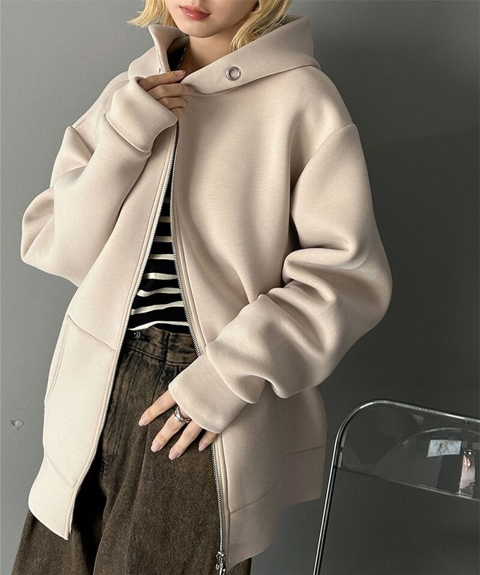 日本 Classical Elf - 厚磅簡約休閒長版連帽外套-黑