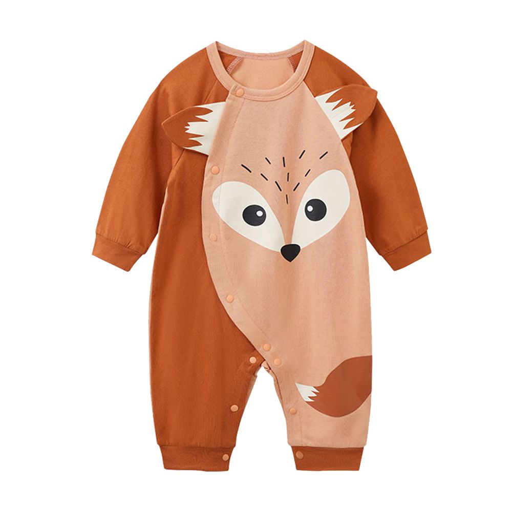 JoyNa - 嬰兒連身衣 春秋款動物造型包屁衣-橘底狐狸