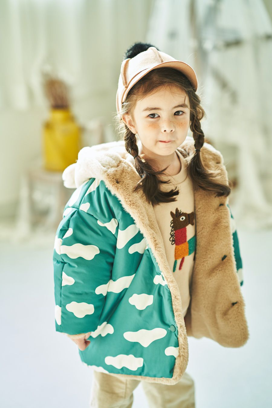 韓國 Mimico - (雙面可穿)熊耳朵雲朵外套-綠